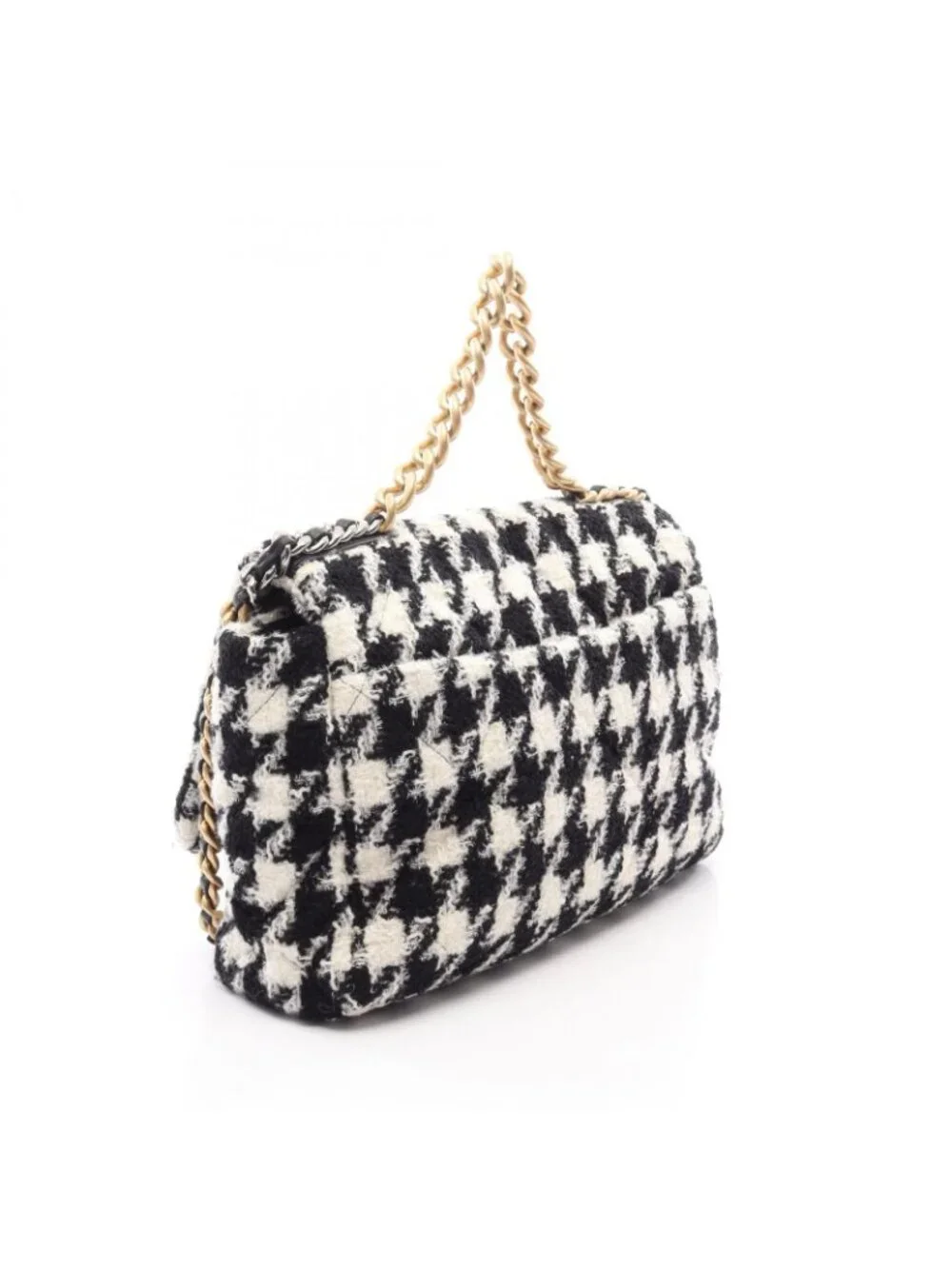 Chanel Shoulder Bag 19 Maxi Houndstooth 2-Way Black White Fabric Leather 19